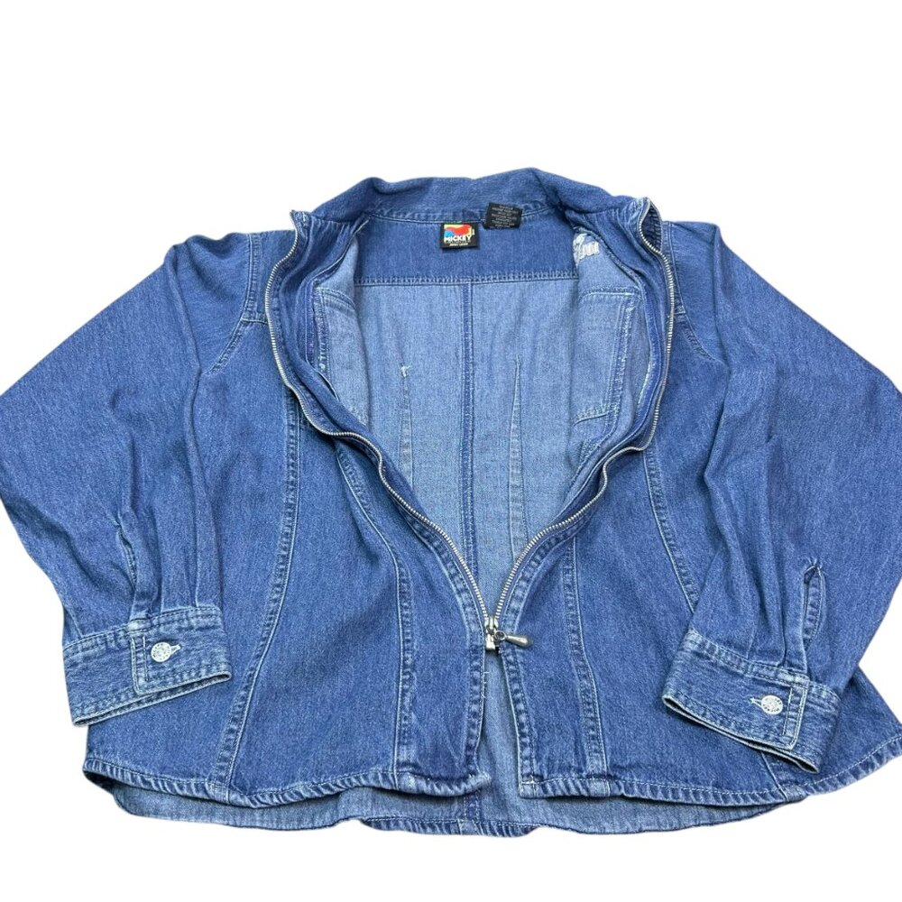 Vintage Mickey Jerry Leigh Mickey Mouse Woman's Denim Shirt Jacket Medium Zip - Picture 3 of 8